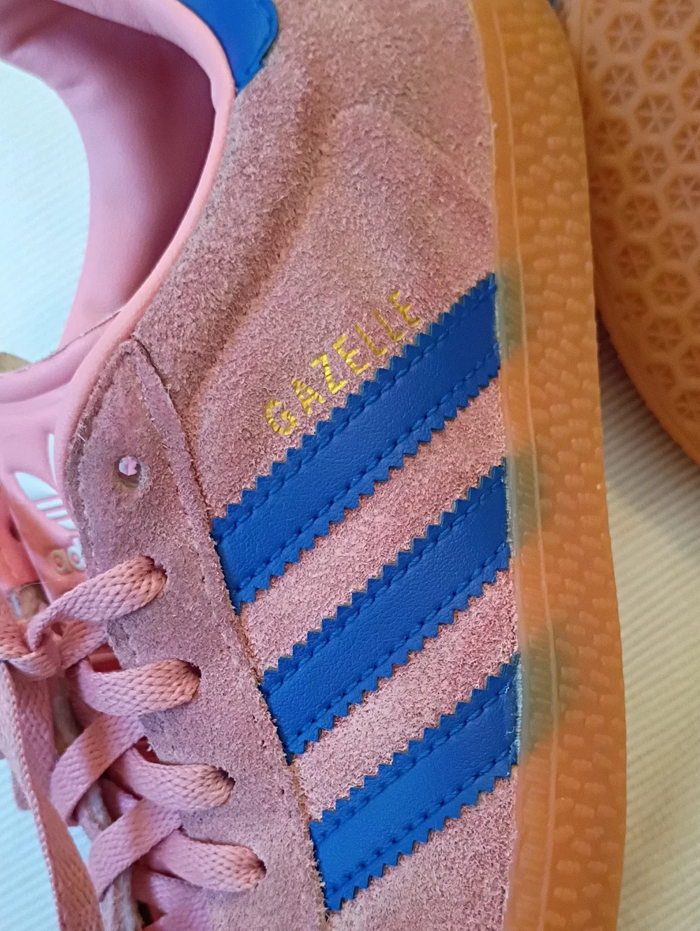 adidas Gazelle Kids Pink Suede Sneakers with Blue Stripes